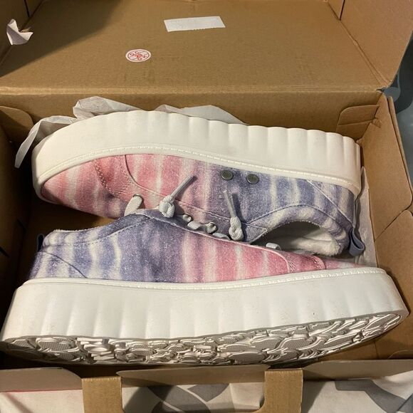 Roxy Sheilahh Slip-On Platform Sneaker Shoe Pink Blue White Tie Dye Stripe 8 - Picture 8 of 11